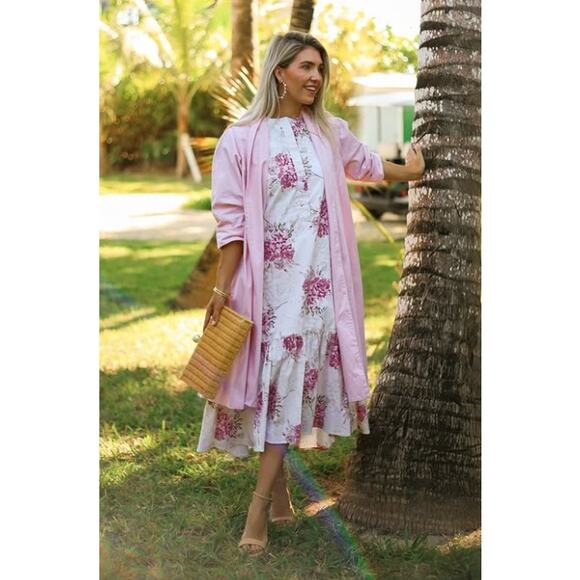 Buru x Megan Stokes Pink Floral Ruffle Sleeve Midi Maxi Dress Sz. S - Picture 2 of 8